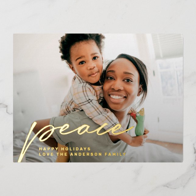 Peace Custom happy holidays photo merry christmas Foil Holiday Postcard (Front)
