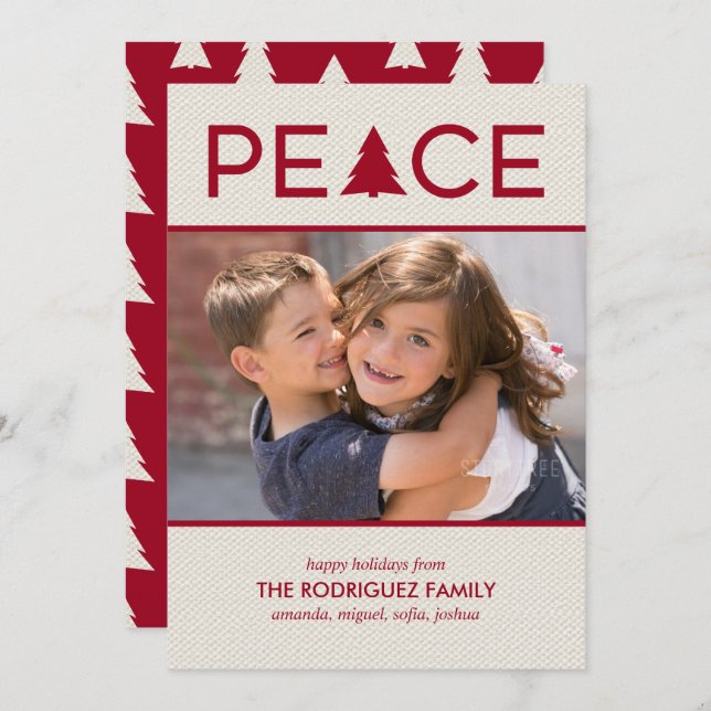 Peace Custom Photo Holiday Tree Maroon Beige (Front/Back)