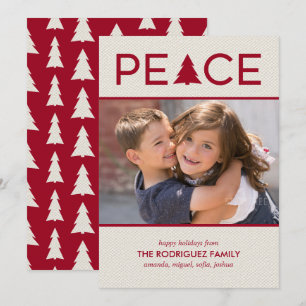 Peace Custom Photo Holiday Tree Maroon Beige Card