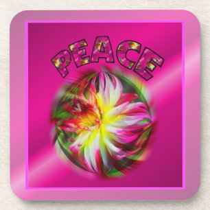 Peace Dahlia Flower Inspirational Coaster Set