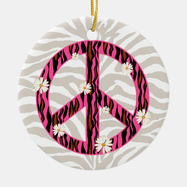 PEACE daisy flower zebra friendship ornament pink (Front)