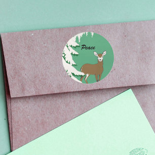 Peace Deer Snow Winter Scene Classic Round Sticker