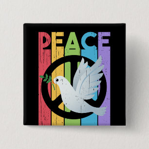 Peace: distressed typography with dove 15 cm square badge