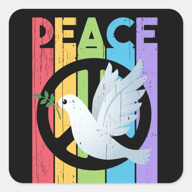 Peace: distressed typography with dove square sticker (Front)