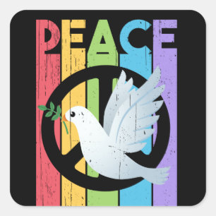 Peace: distressed typography with dove square sticker