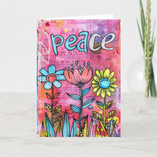 *~**~ PEACE Doodle Colourful Whimsical Flower Thank You Card