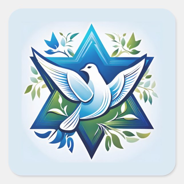 Peace Dove and Star of David Square Sticker (Front)