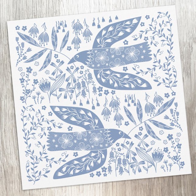 Peace Dove Blue Bird Card (Peace doves blue and white bird folk art notecards)