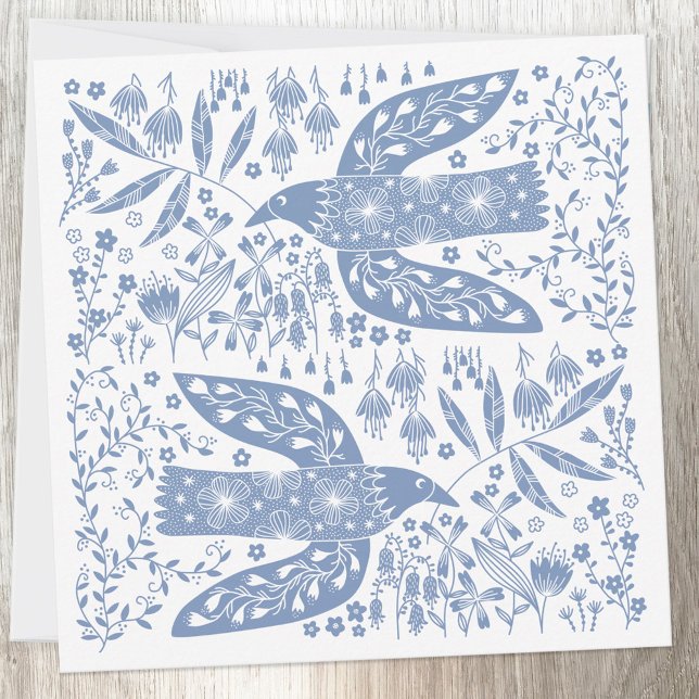 Peace Dove Blue Bird Thank You Card (Blue and white peace dove bird cards)