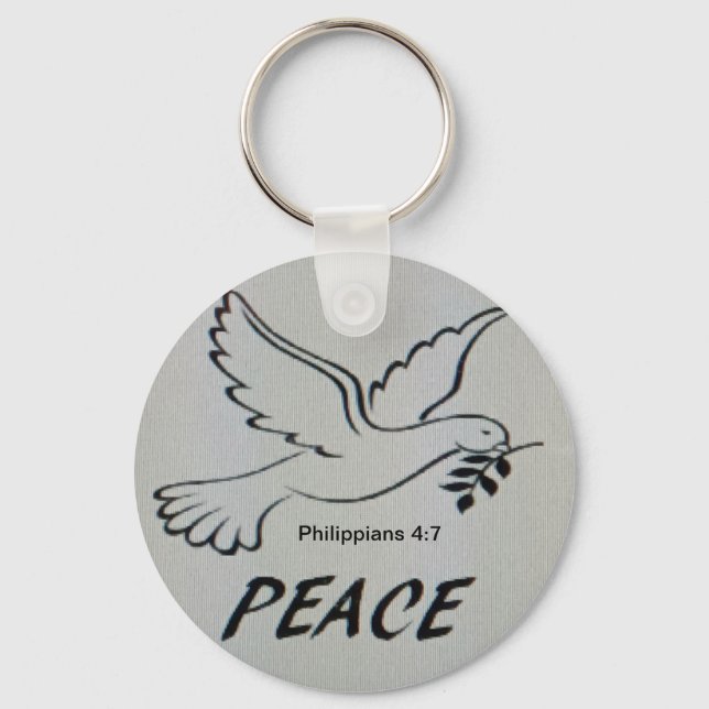 Peace Dove Button with scripture Key Ring (Front)