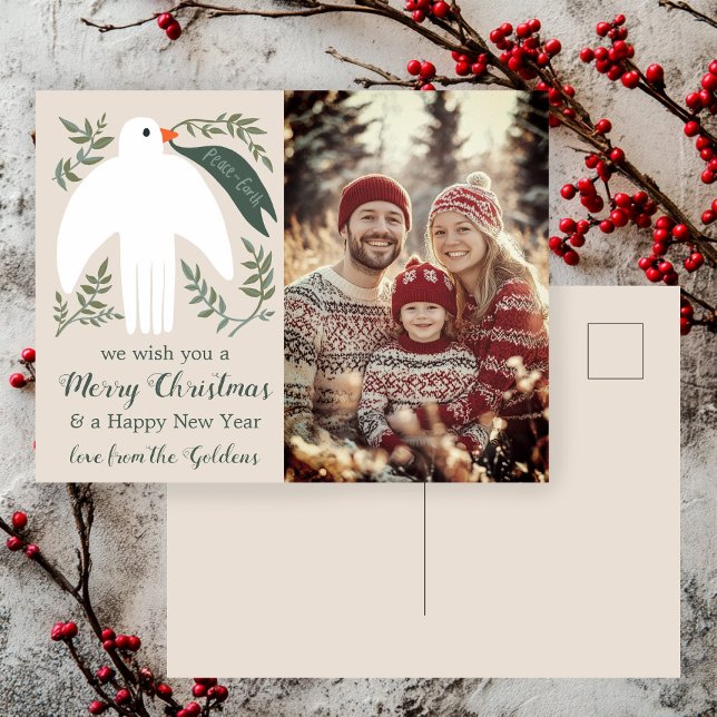 Peace Dove Christmas CUSTOM PHOTO  Holiday Postcard (Peace on Earth Dove Christmas CUSTOM PHOTO Holiday Postcard
)