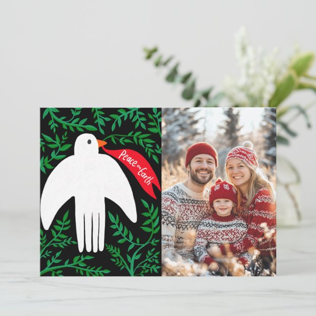 Peace Dove Christmas Holiday CUSTOM PHOTO Card (Standing Front)