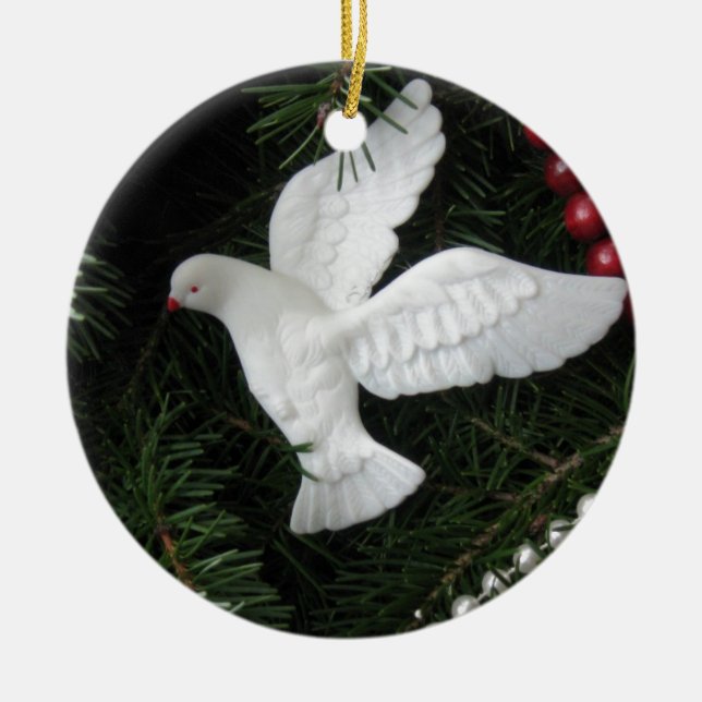 Peace Dove Christmas Ornament, photograph Ceramic Tree Decoration (Front)