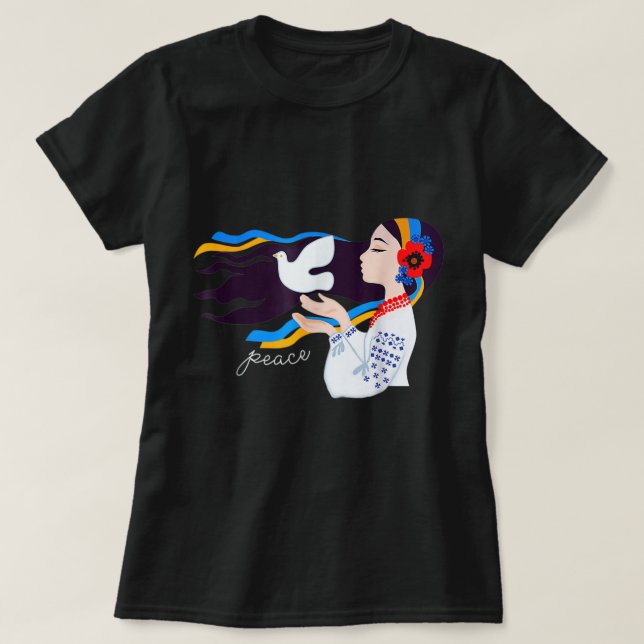 peace dove girl Support Ukraine Stand With Ukraini T-Shirt (Design Front)