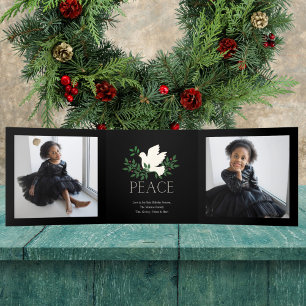 Peace Dove Holiday Multi Photo Tri-Fold Holiday Card