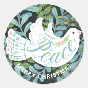 Peace Dove Illustrated Christmas Classic Round Sticker