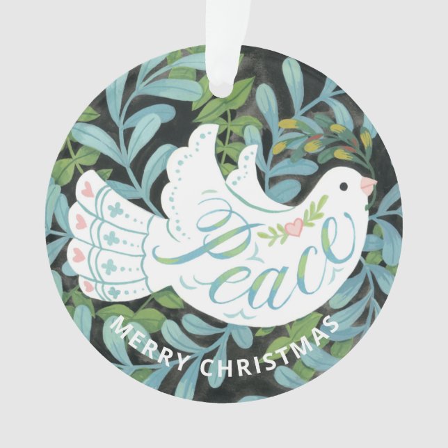 Peace Dove Illustrated Christmas Ornament (Front)
