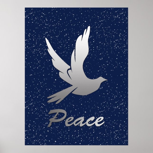 Peace Dove in Silver on a Starry Sky Background  Poster (Front)