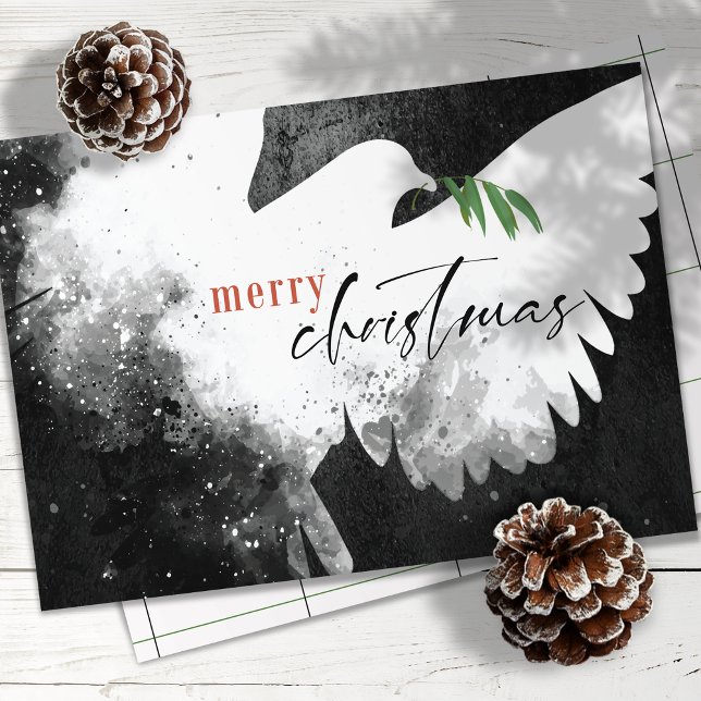 Peace Dove Merry Christmas Black White Red Holiday Card (Creator Uploaded)