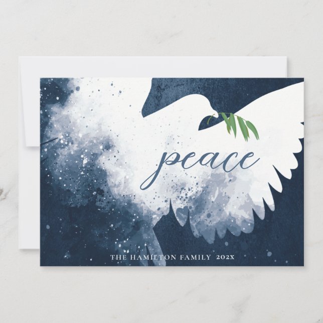 Peace Dove Navy Blue Holiday Card (Front)