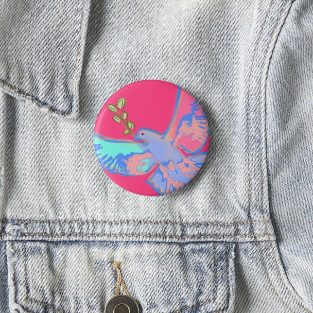 Peace dove, no war hot pink 3 cm round badge (Creator Uploaded)