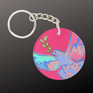 Peace dove, no war hot pink key ring