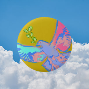 Peace dove, no war yellow  3 cm round badge
