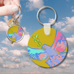 Peace dove, no war yellow  key ring