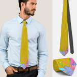 Peace dove, no war yellow tie<br><div class="desc">This beautiful custom tie feature a colourful and artistic peace dove in pink blue on yellow background in pop-art style. Ideal way to beautifully show your attitude to peace and freedom,  against war and violence. For pacifists,  anti-war demonstrations and peace seekers.</div>