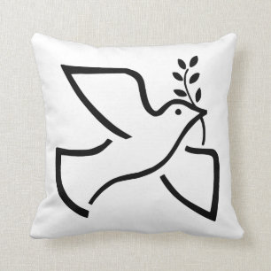 Peace Dove Silhouette White Cushion