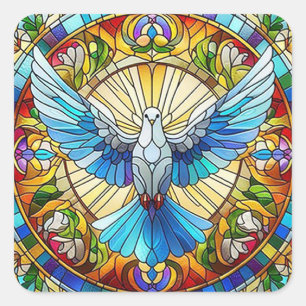 Peace Dove Stained Glass Square Sticker