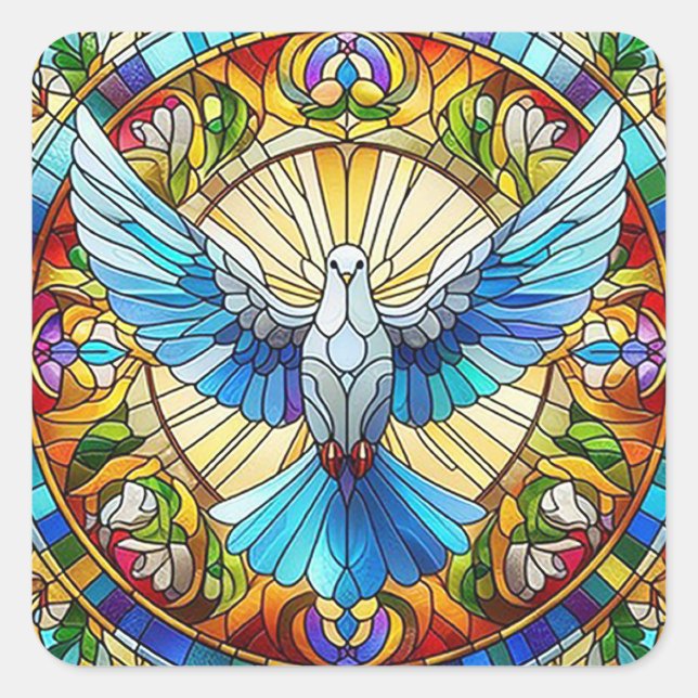 Peace Dove Stained Glass Square Sticker (Front)