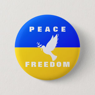 Peace Dove Support Ukraine Button Ukrainian Flag