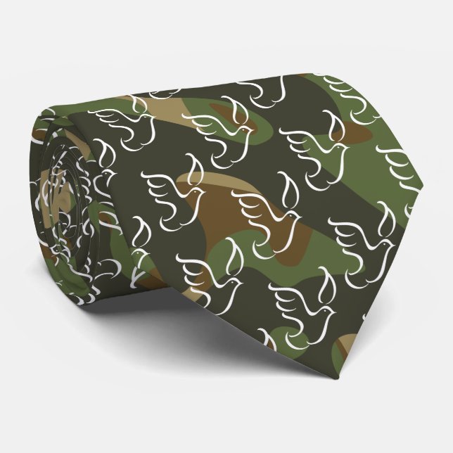 PEACE DOVE Symbol sign - Green Camouflage Tie (Rolled)