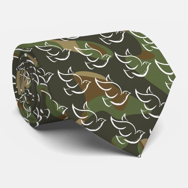 PEACE DOVE Symbol Sign War Green Camouflage Tie (Rolled)