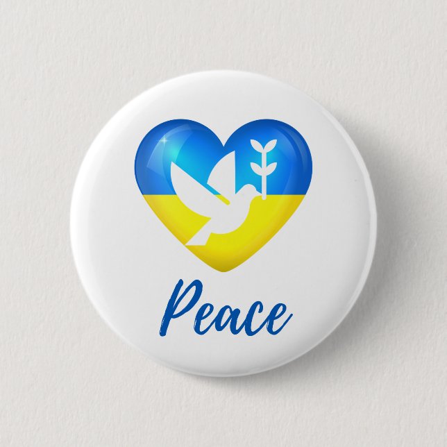 Peace Dove Ukraine Flag Heart  6 Cm Round Badge (Front)