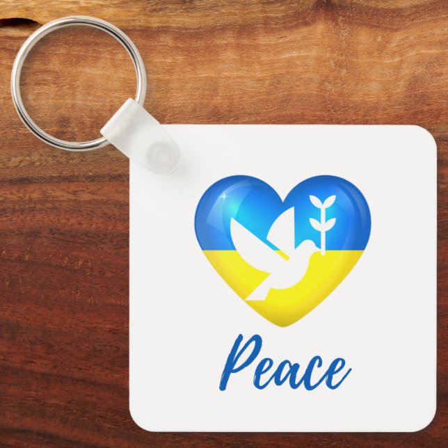 Peace Dove Ukraine Flag Heart  Key Ring (Front)