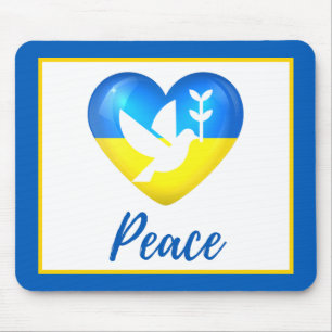 Peace Dove Ukraine Flag Heart Mouse Mat