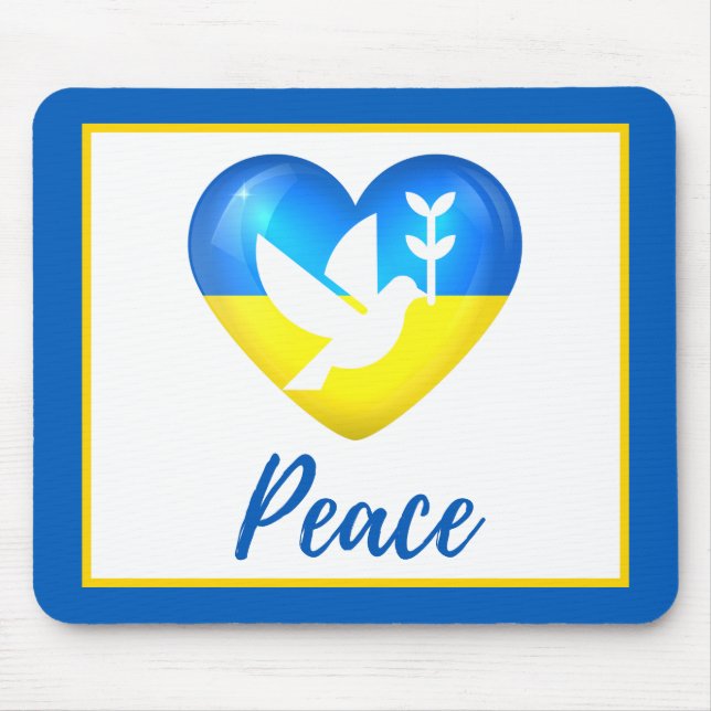 Peace Dove Ukraine Flag Heart  Mouse Mat (Front)