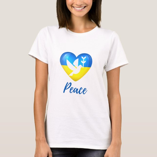 Peace Dove Ukraine Flag Heart  T-Shirt (Front)