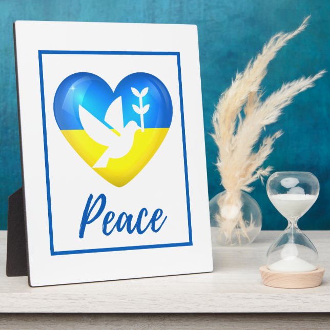 Peace Dove Ukraine Flag Heart  Tabletop Plaque (Side)