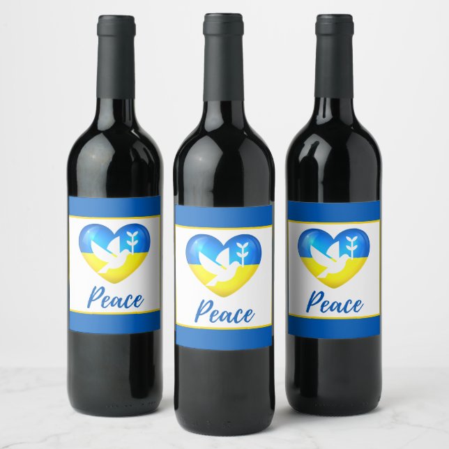 Peace Dove Ukraine Flag Heart  Wine Label (Bottles)
