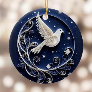 Peace Dove White Bird Faux Papercraft Christmas Ceramic Tree Decoration