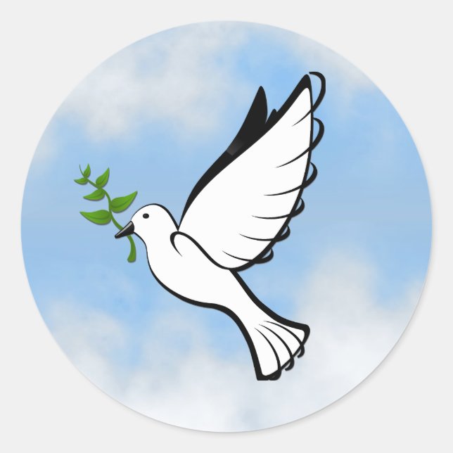 Peace Dove with Olive Branch in Cloudy Blue Sky Classic Round Sticker (Front)