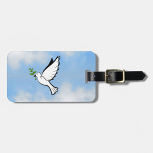 Peace Dove with Olive Branch in Cloudy Blue Sky Luggage Tag