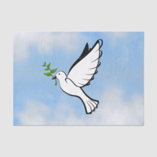 Peace Dove with Olive Branch in Cloudy Blue Sky Tissue Paper