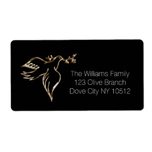 Peace Dove with Olive Branch Twig Black Faux Gold