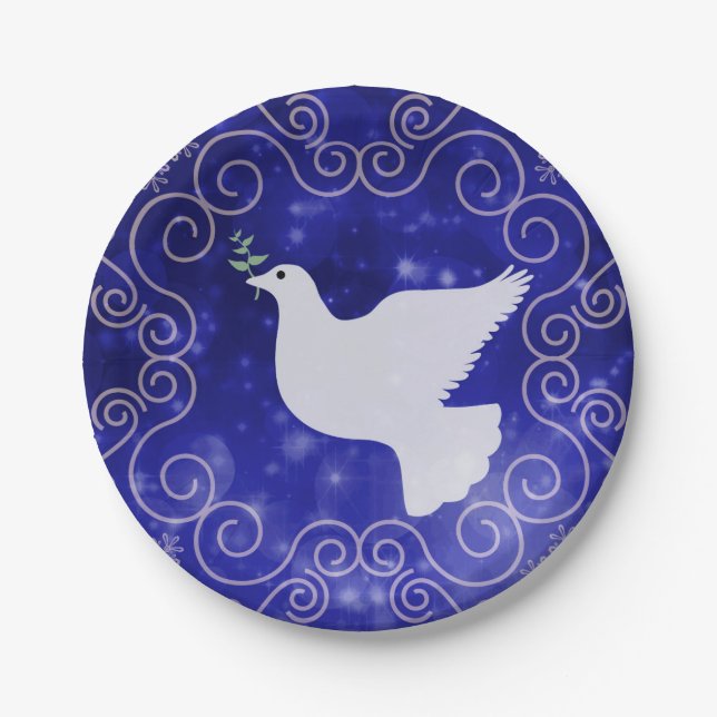 Peace Dove with Olive Leaf Christmas Paper Plate (Front)
