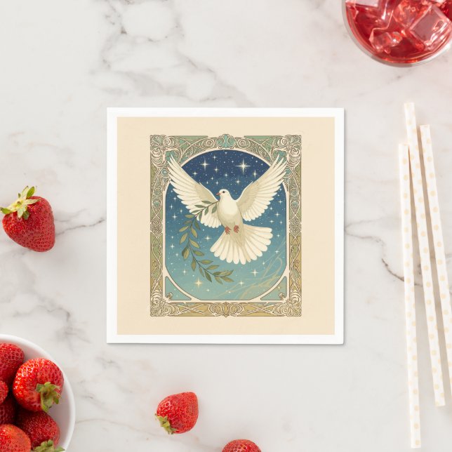 Peace Dove With Olive Sprig Decor  Napkin (Insitu)