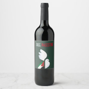 peace dove with the Palestinian flag Wine Label